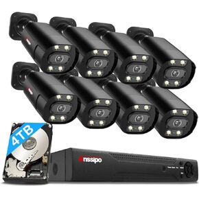 Outdoor/Indoor PoE Security Camera System, (Two-way Audio/AI Face Detection/Infrared Night Vision/Vehicle Detection) H.265+/H.265 Video Compression, 8 NVR, 8 CCTV, Metal Case, 4TB HDD, 24/7