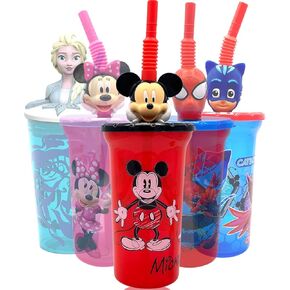 Disney Mickey Water Tumbler with 3D Character Head Straw Drinkware - Safe BPA free Bottles, Easy to Clean, Perfect Gifts for Kids Boys Girls Toddlers for Home Travel Goodies