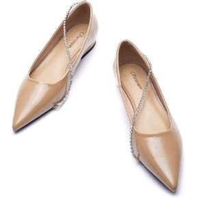 C.Paravano Women's Flats | Flats for Women | Ballet Flats | Crystal Chain Flat Shoes | Pointed Toe Flats | Wedding Flats | Slip on Flats Shoes