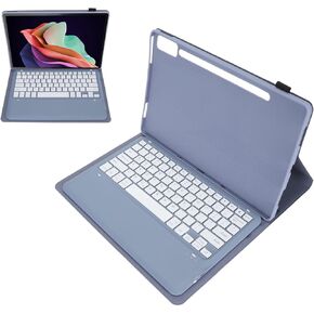 حافظة كمبيوتر لوحي لجهاز Lenovo Tab P12 12.7 بوصة 2023، لوحة مفاتيح لاسلكية قابلة للفصل وقابلة لإعادة الشحن مع حامل قلم، لجهاز Lenovo Tab P12 12.7 بوصة 2023 (بنفسجي)