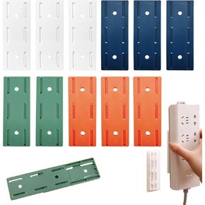 12 Pack Adhesive Punch Free Socket Holder, Self-Adhesive Desktop Socket Fixer, Power Strip Holder Fixator, Wall Mount Cable Management (White)