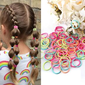 Kids Baby Hair Ties for Girls Ponytail Holder Hair Elastics Bands 3cm for Child Toddler Curly Hair(Mix 100pcs Diamond Queen)