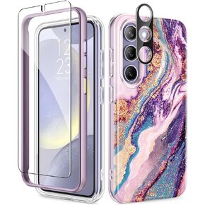GVIEWIN Designed for Samsung Galaxy S24 Plus Case, [4 in 1 Full-Body Protection][Military Grade Drop Tested] Marble Shockproof Protective Phone Cover for S24 Plus 6.7" 2024(Dreamland River/Purple)