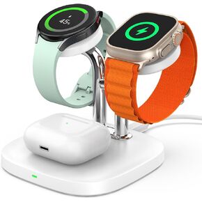 Dual Watch Charger, SwanScout 704D, The Left Side Only for Samsung Watch 6 Classic/6/5/5 Pro/4 Classic, The Right Side Only for Apple Watch Ultra 2/9/8/7/6/5/SE, for Airpods Pro 2/3