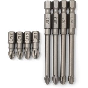 RW 0059-004 JIS (Japanese Industrial Standard) Screwdriver Impact Bits #2#3 Standard & Long 1/4 Inch (Set of 8, 2 of Each)
