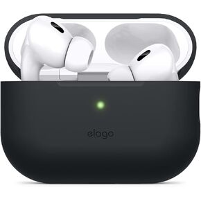elago Silicone Case Compatible with Apple AirPods Pro 2nd Gen, Front LED Visible, Supports Wireless Charging (Black)