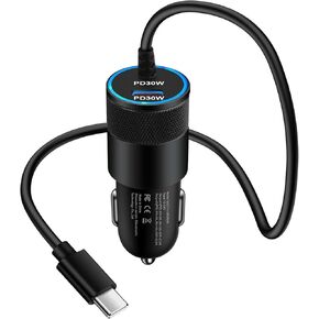 Samsung Car Charger Super Fast Charging 60W for Galaxy A15 5G A35 A55 S24 Ultra S23 FE A14 A54 iPhone 15 Pro Max, 2 Port Android Phone Car Cigarette Lighter Adapter USB C Charger, 3.3FT Type C Cable
