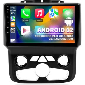 Car Stereo Radio for Dodge RAM 1500 2500 3500, Android 12 Head Unit for 2013 2014 2015 2016 2017 2018 Ram Auto AC, 9 inch IPS Touch Screen with Wireless Carplay/Android Auto, Bluetooth, GPS Navigation