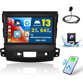 2+64G Android 13 CarPlay Car Stereo Radio for Mitsubishi Outlander 2006-2012, 9'' HD Touch Screen Compatible with Android Auto, AHD Backup Camera, Mirror Link, GPS, WiFi, FM RDS