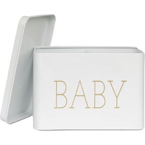 Lola Creates Baby Storage Organizer - Diaper Caddy for Lotions, Hair Essentials - White Baby Closet Organizer with Removable Lid - Metal Nursery Organization Box - Cute Baby Room Organizer for New Mom