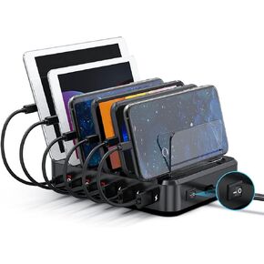 محطة شحن SEVENKA PD USB-C لأجهزة متعددة، محطة شحن USB 6 منافذ بقدرة 81 وات مع شاحن 3 PD بقدرة 20 وات USB-C و6 كابلات قصيرة مختلطة، محطة شحن USB متعددة سريعة in Kuwait