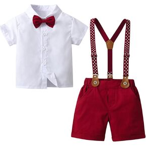 Mubineo Toddler Baby Boy Summer Clothes Overall Shorts Outfits Short Sleeve Button Down Shirt Overalls Kids Dress Suit