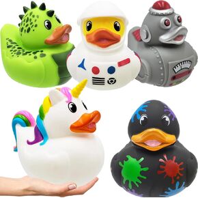 Big Rubber Duck Squeaking Toy with Sound Assortment Duckies for Kids, Bath Birthday Gifts Baby Showers Summer Beach and Pool Activity, 6" (4-Pack)