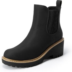 DREAM PAIRS Women's Wedge Chelsea Ankle Boots Fashion Round Toe Low Wedge Heel Platfrom Booties Shoes