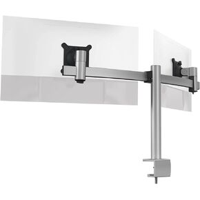 DURABLE Office Products Monitor Mount for 2 Screens with Desk Clamp, 360-Degree Rotation, Tiltable, for VESA Screens 21-27", User-Friendly, Silver (508523)