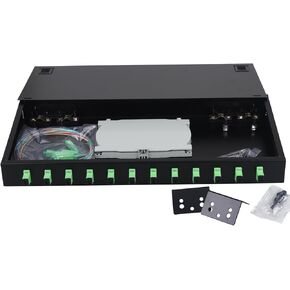 Xunsomten-12 Singlemode 12 Port SC-APC Rack Mount Enclosure Box & Splice Trays Fiber Cables Kit, 12 Core LGX Loaded Patch Panel Box fits for 19" Racks Cabinet (Include Pigtail & Couplers)