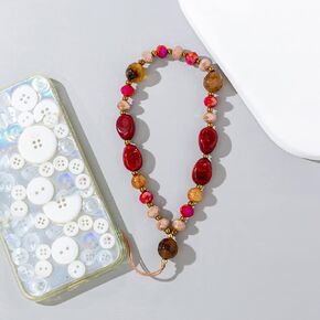 Phone Charm Keychain Beaded Natural Gemstones Beads Mobile Phone Chain Wrist Strap Anti-Lost Beaded Phone Strap Cute Camera Handbag Pendant for Women Girls (Black)