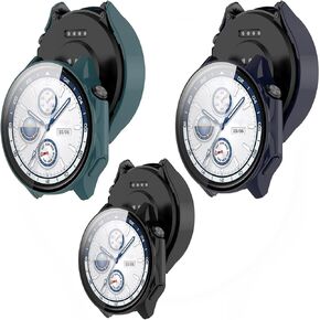 [3 Pack] Hard Case Compatible with OnePlus Watch 2 Case, Full Coverage Screen Protector Protective Cover Bumper for OnePlus Watch 2 Accessories (Green&Blue&Black)