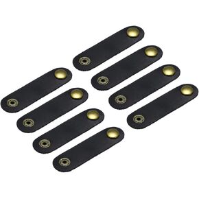 MECCANIXITY 8Pcs Leather Cable Straps Cord Organizer 80x20mm Cable Ties Portable Cable Management for USB Cable, Headphone Wire, Black