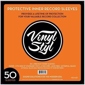 Vinyl Styl 12 Inch Vinyl Record Inner Sleeve Square Corners 50 Count (White)