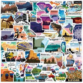 50 قطعة من ملصقات خريطة السفر في الولايات المتحدة، ملصقات فينيل مقاومة للماء لسجلات القصاصات وزجاجات المياه والكمبيوتر المحمول والجيتار والكمبيوتر والهاتف للأطفال والكبار in Kuwait