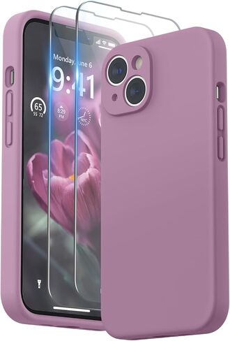 SURPHY Designed for iPhone 14 Plus Case with Screen Protector and Camera Protection, Liquid Silicone Phone Case with Soft Microfiber Lining, Lilac Purple in Saudi Arabia