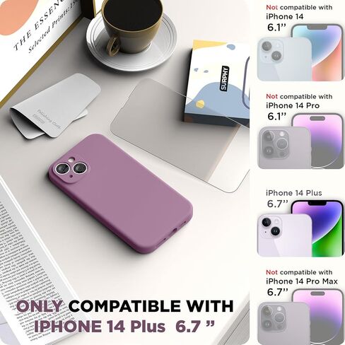 SURPHY Designed for iPhone 14 Plus Case with Screen Protector and Camera Protection, Liquid Silicone Phone Case with Soft Microfiber Lining, Lilac Purple in Saudi Arabia