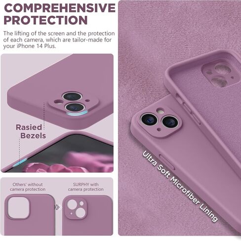 SURPHY Designed for iPhone 14 Plus Case with Screen Protector and Camera Protection, Liquid Silicone Phone Case with Soft Microfiber Lining, Lilac Purple in Saudi Arabia