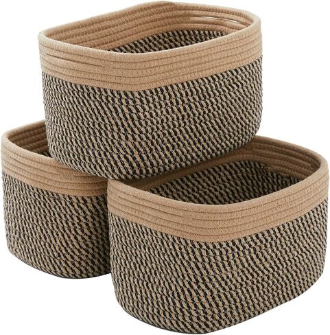 Small Cotton Rope Storage Basket Set of 3-11"x7"x7" Perfect Woven Baskets for Storage, Ideal Storage Baskets for Organizing Toys, Towels, and More - Baskets for Shelves and Home Decor（Beige） in Kuwait