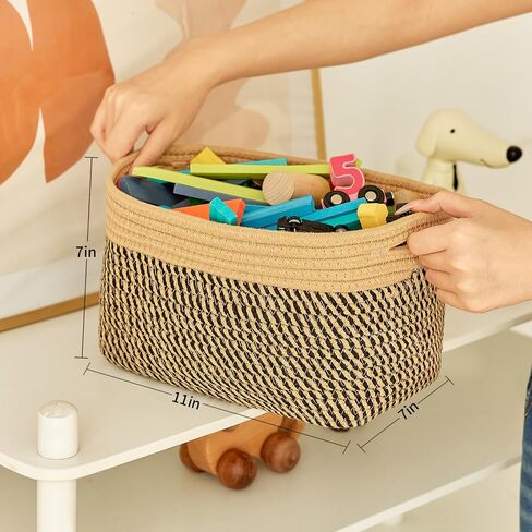 Small Cotton Rope Storage Basket Set of 3-11"x7"x7" Perfect Woven Baskets for Storage, Ideal Storage Baskets for Organizing Toys, Towels, and More - Baskets for Shelves and Home Decor（Beige） in Kuwait