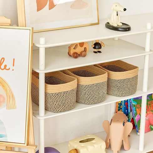 Small Cotton Rope Storage Basket Set of 3-11"x7"x7" Perfect Woven Baskets for Storage, Ideal Storage Baskets for Organizing Toys, Towels, and More - Baskets for Shelves and Home Decor（Beige） in Kuwait