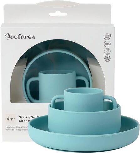Yooforea Baby Led Weaning Supplies I Toddler Infant Baby Essentials First Stage I Baby Feeding Set - Tiny Cup, Suction Bowl & Plate I 100% Platinum Food Grade Silicone I BPA BPS PVC Free - Cream in Saudi Arabia