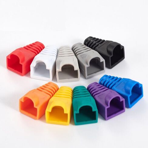 حذاء تخفيف إجهاد كابل شبكة إيثرنت PVC RJ45 الناعم يناسب CAT5 CAT5e CAT6 CAT6A، غطاء قابس موصل كابل مرمز بالألوان RJ45 لكابل LAN (100 حزمة متعددة 10 ألوان) in Kuwait