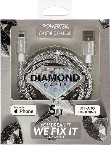 LIQUIPEL Powertek 6ft MFI Certified USB to Lightning Cable - Fast Charging, Diamond Shine, Compatible with iPad & iPhone (Black) in Saudi Arabia