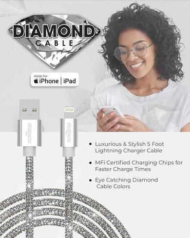 LIQUIPEL Powertek 6ft MFI Certified USB to Lightning Cable - Fast Charging, Diamond Shine, Compatible with iPad & iPhone (Black) in Saudi Arabia