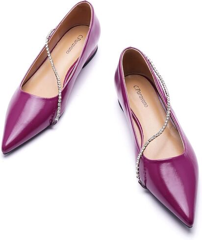 C.Paravano Women's Flats | Flats for Women | Ballet Flats | Crystal Chain Flat Shoes | Pointed Toe Flats | Wedding Flats | Slip on Flats Shoes in Kuwait