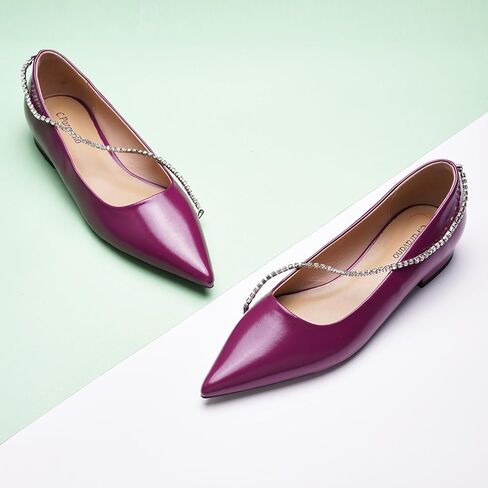 C.Paravano Women's Flats | Flats for Women | Ballet Flats | Crystal Chain Flat Shoes | Pointed Toe Flats | Wedding Flats | Slip on Flats Shoes in Kuwait