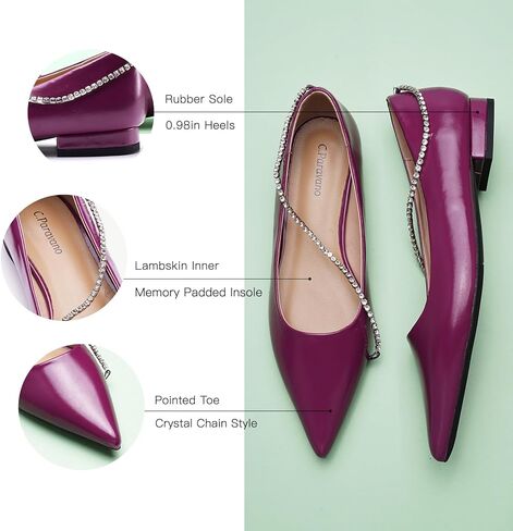 C.Paravano Women's Flats | Flats for Women | Ballet Flats | Crystal Chain Flat Shoes | Pointed Toe Flats | Wedding Flats | Slip on Flats Shoes in Kuwait
