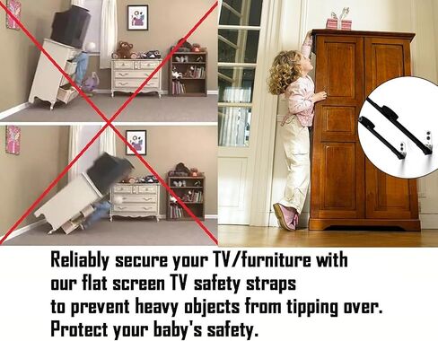 Adjustable Anti-tip TV Straps Safety for Flat Screen, Heavy Duty Dual Cable Metal Anchor for Baby Proofing & Pet Protecting, Anti-Tip TV and Furniture Anchor Straps kit, 2 Straps in Saudi Arabia