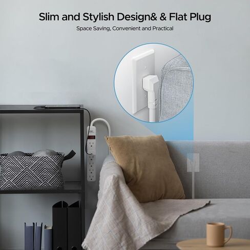 CRST 2 حزمة من 6 منافذ كهرباء مع مفتاح، 15A/1875 قابس عالي التحمل، مؤرض، قاطع دائرة متكامل، 3 شقوق، حامل على الحائط، سلك تمديد 2.5 قدم، مدرج في قائمة ETL in Kuwait