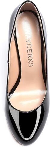 WAYDERNS Women's Slip On Solid Thick Round Toe Patent Block High Heel Pumps Shoes 3 Inch in Saudi Arabia