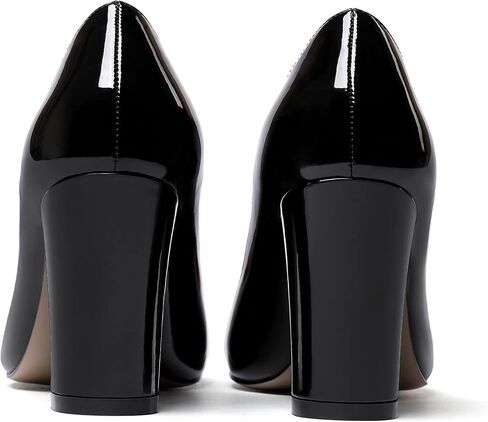 WAYDERNS Women's Slip On Solid Thick Round Toe Patent Block High Heel Pumps Shoes 3 Inch in Saudi Arabia