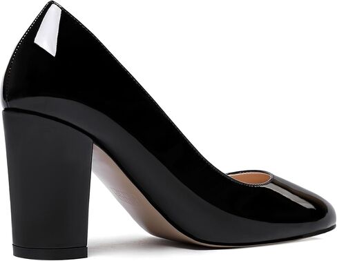 WAYDERNS Women's Slip On Solid Thick Round Toe Patent Block High Heel Pumps Shoes 3 Inch in Saudi Arabia