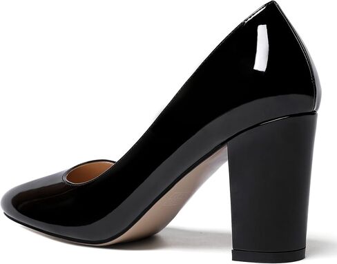 WAYDERNS Women's Slip On Solid Thick Round Toe Patent Block High Heel Pumps Shoes 3 Inch in Saudi Arabia
