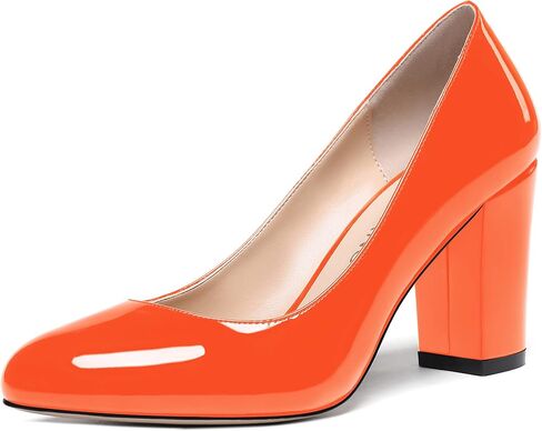 WAYDERNS Women's Slip On Solid Thick Round Toe Patent Block High Heel Pumps Shoes 3 Inch in Saudi Arabia