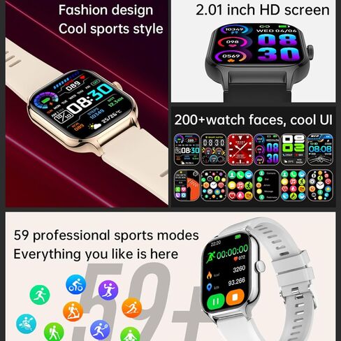 ساعة ذكية للنساء والرجال (الرد/إجراء المكالمات) 2.01 بوصة، ساعات ذكية لهواتف iOS وAndroid IP67 ساعة ذكية مقاومة للماء للياقة البدنية مع مراقب معدل ضربات القلب والنوم وعداد السعرات الحرارية (ذهبي) in Kuwait