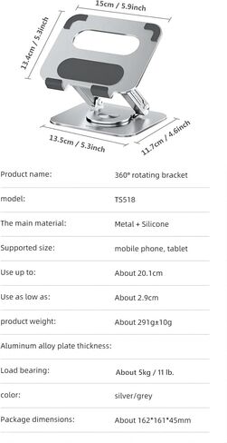 360° Rotating Tablet Stand for iPad Pro, Adjustable Desktop Stand Dock Holder, Aluminum Sturdy Construction, Portable Foldable Phone Holder, Compatible with 4.7" - 13" Devices (Silver) in Saudi Arabia