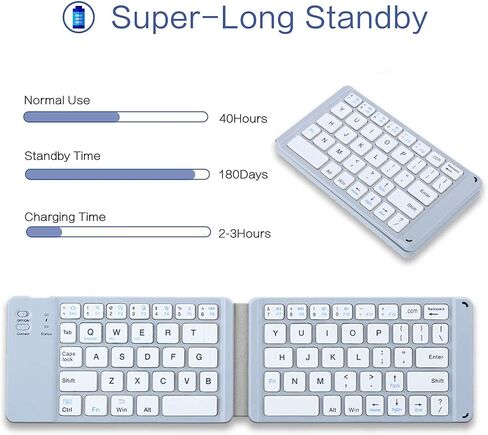 Foldable Bluetooth Keyboard, Portable Wireless Keyboard Rechargeable Full Size Ultra Slim Folding Keyboard Compatible iOS Android Windows Smartphone Tablet and Laptop (Black) in Saudi Arabia