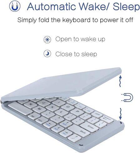 Foldable Bluetooth Keyboard, Portable Wireless Keyboard Rechargeable Full Size Ultra Slim Folding Keyboard Compatible iOS Android Windows Smartphone Tablet and Laptop (Black) in Saudi Arabia