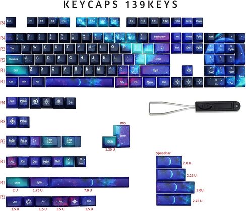 MOLGRIA Keycaps Starry Sky 139 Set for Mechanical Keyboard, Custom PBT KCA Profile Key Caps with Keycap Puller for Gateron Kailh Cherry MX Switch for ANSI and ISO Layout Keyboard in Saudi Arabia